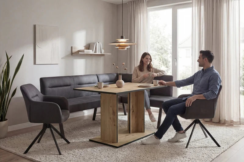 byLIVING Esstisch TOM, Säulentisch 110 x 70, H 75 cm, Küchentisch für 4 Personen, Eiche-Optik oder Weiß, schwarze Kanten, rechteckiger Esszimmertisch platzsparend für Essecken, Beinfreiheit