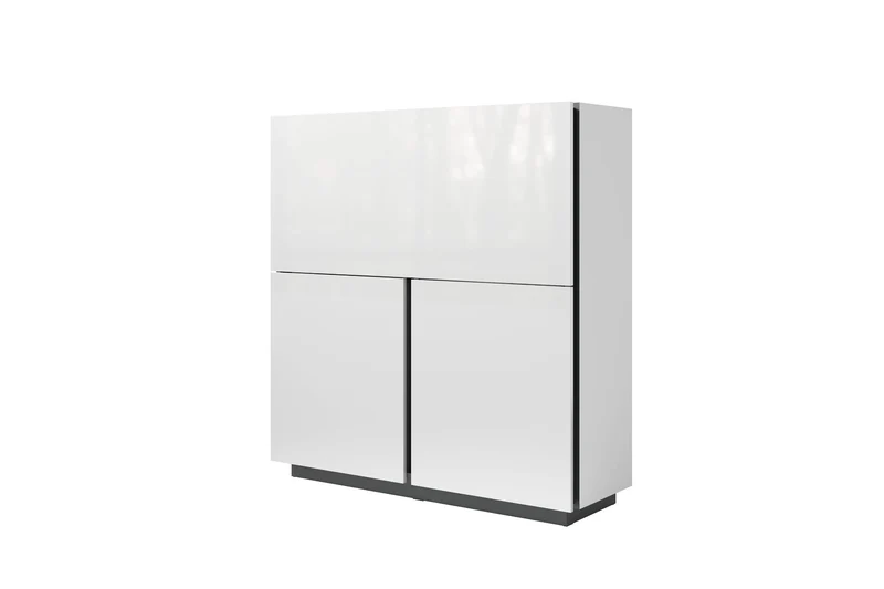 byLIVING Sekretär IDAHO, platzsparender Schreibtisch-Schrank fürs Home-Office, B 120 x T 40 cm, H 127 cm, Hochglanz Weiß & Anthrazit, mit Kabelkanal & Stauraum