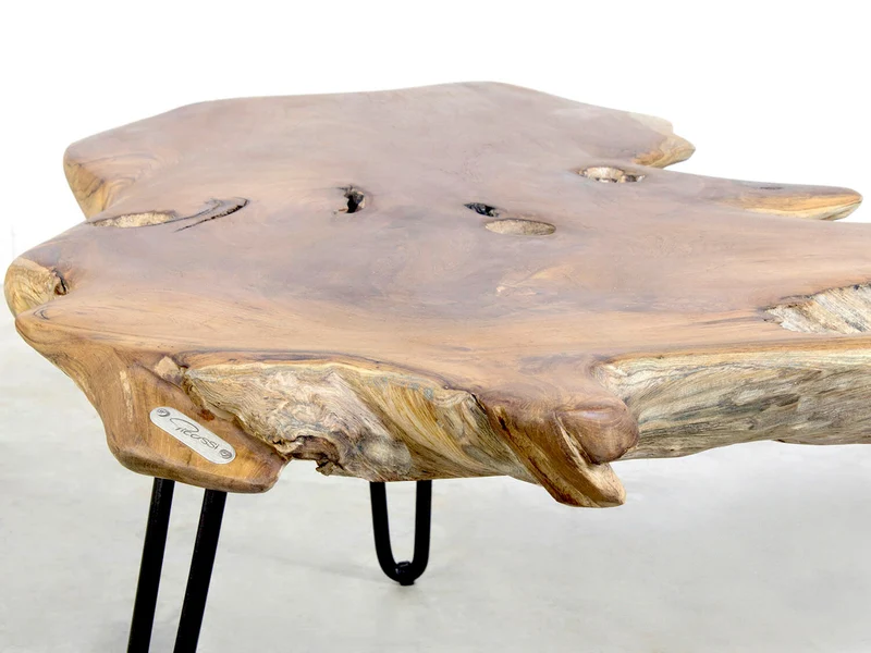 Couchtisch aus Teakholz Massiv mit Stahl Untergestell