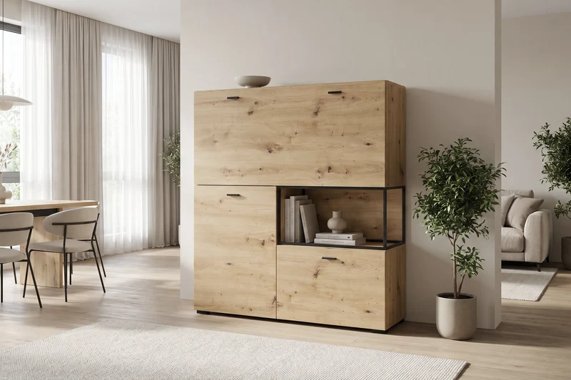 byLIVING Sekretär FRAME, klappbarer Schreibtisch mit Kabelkanal, ca. 120 x 40 cm, H 127 cm, Artisan Eiche-Optik, schwarzes Metall, für Homeoffice & Wohnzimmer
