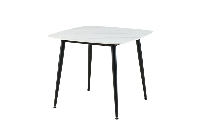 Tisch VERONA, Metall schwarz pulverbe. Keramikoptik weiß, platzsparend & modern, Esstisch, Küchentisch, Maße: B 90, H 75, T 90 cm
