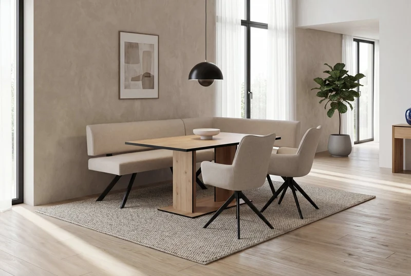 Eckbank TORONTO, Bezug in dunkelgrau oder taupe, Gestell in schwarz, L-Form langer Schenkel links oder rechts, Taschenfederkern, Küchenbank, Speisezimmerbank, Maße: B 182 x 128, H 85 cm oder 128 x 182, H 85 cm