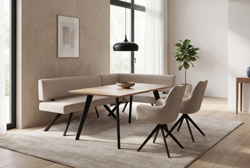 Eckbank TORONTO, Bezug in dunkelgrau oder taupe, Gestell in schwarz, L-Form langer Schenkel links oder rechts, Taschenfederkern, Küchenbank, Speisezimmerbank, Maße: B 182 x 128, H 85 cm oder 128 x 182, H 85 cm