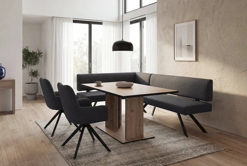 Eckbank TORONTO, Bezug in dunkelgrau oder taupe, Gestell in schwarz, L-Form langer Schenkel links oder rechts, Taschenfederkern, Küchenbank, Speisezimmerbank, Maße: B 182 x 128, H 85 cm oder 128 x 182, H 85 cm