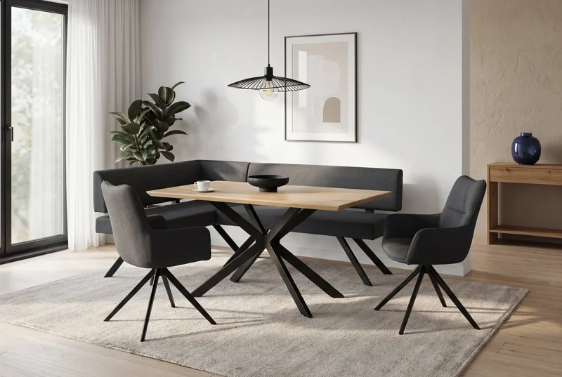 Eckbank TORONTO, Bezug in dunkelgrau oder taupe, Gestell in schwarz, L-Form langer Schenkel links oder rechts, Taschenfederkern, Küchenbank, Speisezimmerbank, Maße: B 182 x 128, H 85 cm oder 128 x 182, H 85 cm