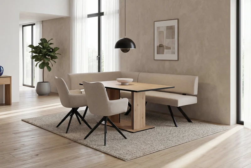 Eckbank TORONTO, Bezug in dunkelgrau oder taupe, Gestell in schwarz, L-Form langer Schenkel links oder rechts, Taschenfederkern, Küchenbank, Speisezimmerbank, Maße: B 182 x 128, H 85 cm oder 128 x 182, H 85 cm