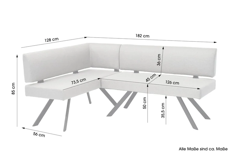 Eckbank TORONTO, Bezug in dunkelgrau oder taupe, Gestell in schwarz, L-Form langer Schenkel links oder rechts, Taschenfederkern, Küchenbank, Speisezimmerbank, Maße: B 182 x 128, H 85 cm oder 128 x 182, H 85 cm