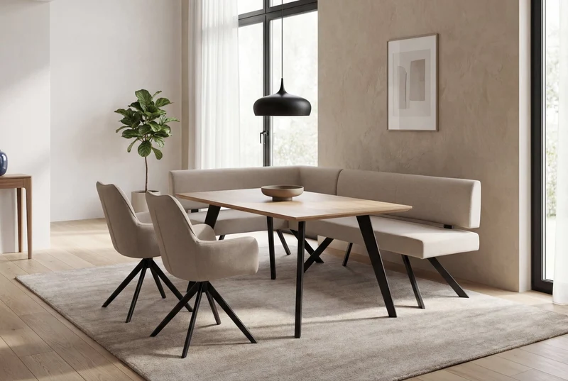 Eckbank TORONTO, Bezug in dunkelgrau oder taupe, Gestell in schwarz, L-Form langer Schenkel links oder rechts, Taschenfederkern, Küchenbank, Speisezimmerbank, Maße: B 182 x 128, H 85 cm oder 128 x 182, H 85 cm