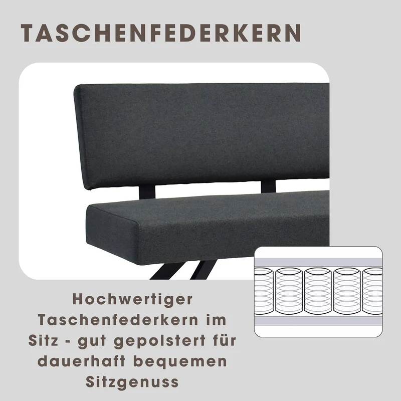 Sitzbank TORONTO, Bezug in dunkelgrau oder taupe, Gestell in schwarz, mit Rückenlehne und hohem Sitzkomfort, Esszimmerbank, Küchenbank, Maße: B 138, H 83, T 60 cm