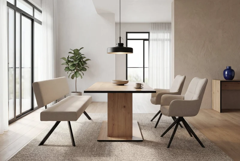 Sitzbank TORONTO, Bezug in dunkelgrau oder taupe, Gestell in schwarz, mit Rückenlehne und hohem Sitzkomfort, Esszimmerbank, Küchenbank, Maße: B 138, H 83, T 60 cm