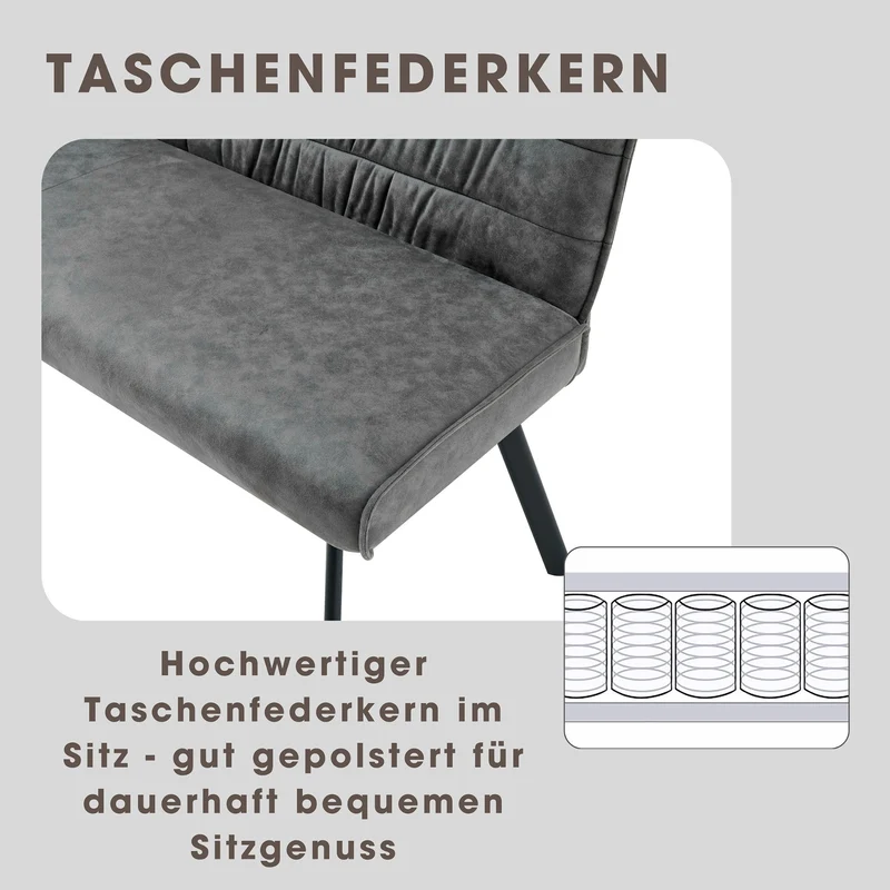 Bank ROBBIE / Vintage Bezug in anthrazit, Gestell in schwarz / Steppung im Rücken und umlaufender Keder, Taschenfederkern für hohen Sitzkomfort / Sitzbank, Esszimmerbank / Maße: B 161, H 90, T 63 cm