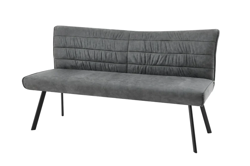 Bank ROBBIE / Vintage Bezug in anthrazit, Gestell in schwarz / Steppung im Rücken und umlaufender Keder, Taschenfederkern für hohen Sitzkomfort / Sitzbank, Esszimmerbank / Maße: B 161, H 90, T 63 cm