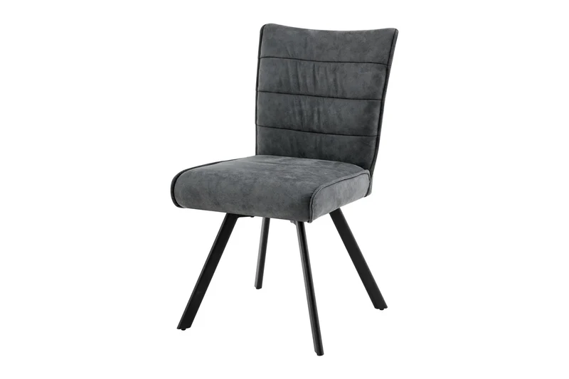 Stuhl 2-er Set ROBBIE / Bezug in anthrazit, Gestell in schwarz / 360° drehbar & Taschenfederkern / Esszimmerstuhl / Polsterstuhl / B 48 x H 89,5 x T 63,5 cm