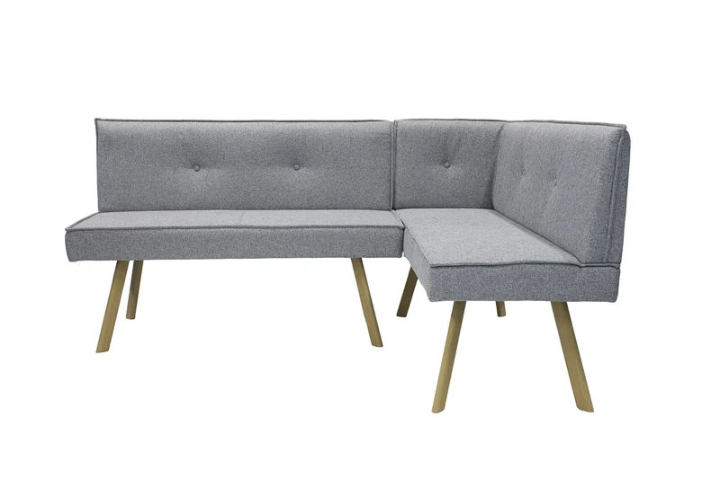 Eckbank OTTAWA, langer Schenkel links oder rechts, hellgrau, Eiche natur, umlaufender Keder und Zierknöpfe, Sitzbank, Eckbank, Maße: 183 x 129, H 88, T 56 oder 129 x 183, H 88, T 56 cm