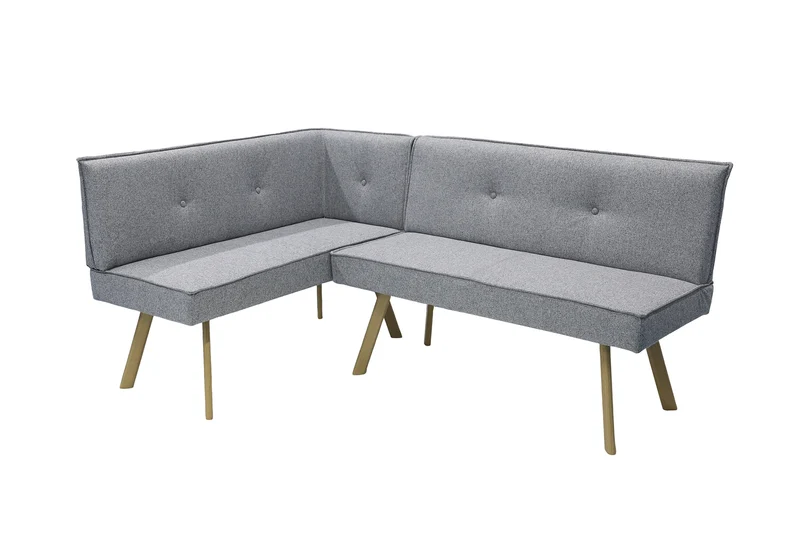 Eckbank OTTAWA, langer Schenkel links oder rechts, hellgrau, Eiche natur, umlaufender Keder und Zierknöpfe, Sitzbank, Eckbank, Maße: 183 x 129, H 88, T 56 oder 129 x 183, H 88, T 56 cm