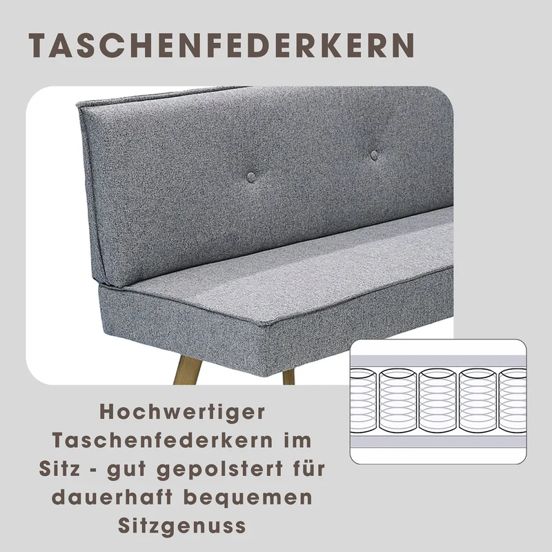Eckbank OTTAWA, langer Schenkel links oder rechts, hellgrau, Eiche natur, umlaufender Keder und Zierknöpfe, Sitzbank, Eckbank, Maße: 183 x 129, H 88, T 56 oder 129 x 183, H 88, T 56 cm