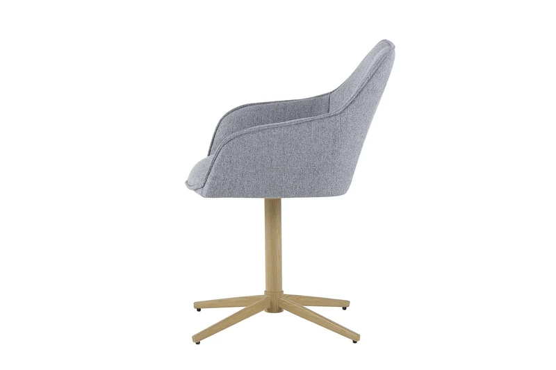 Stuhl 2er Set OTTAWA, Webstoff hellgrau, Metall eichefarbig, 360° drehbar mit Armlehnen, Esszimmerstuhl, Polsterstuhl, Maße: B 62, H 84,5, T 58 cm