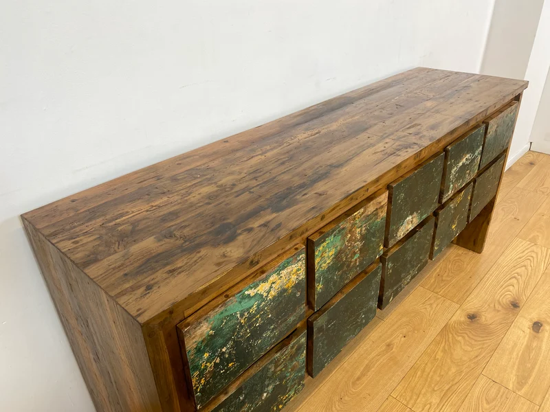 Boatwood by WMK I Einzigartige Anrichte aus altem Bootsholz in Originalfarben I handgefertigtes Unikat