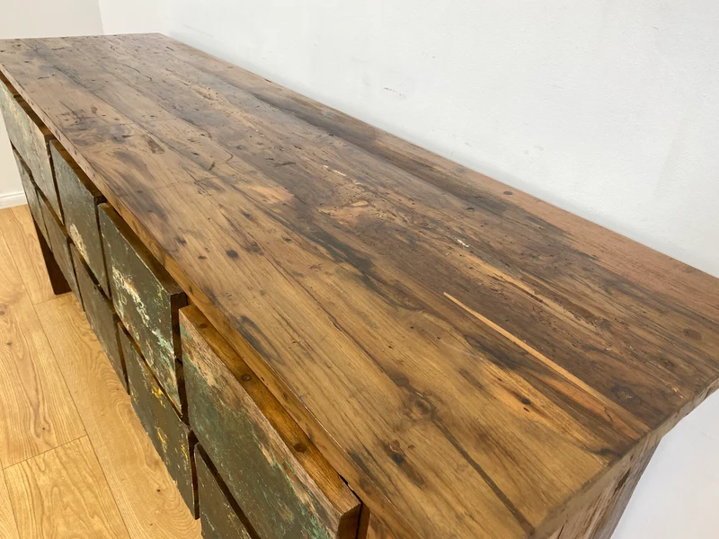 Boatwood by WMK I Einzigartige Anrichte aus altem Bootsholz in Originalfarben I handgefertigtes Unikat