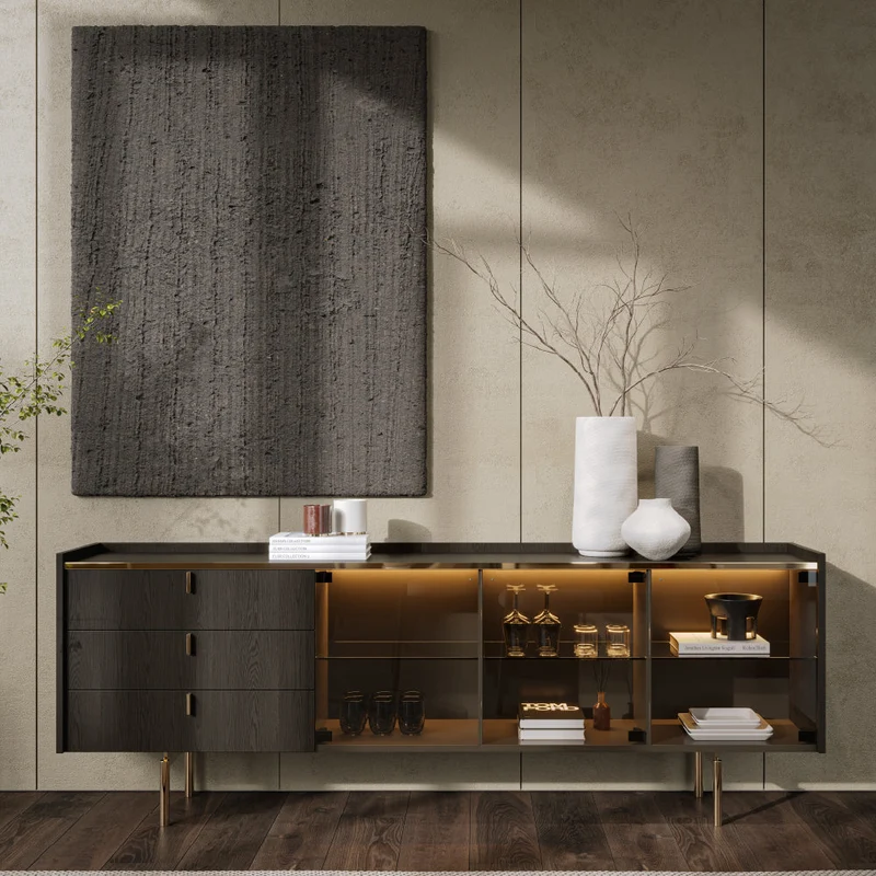 Evanyrouse Colline Glas 4 Türen Sideboard mit Beleuchtung
