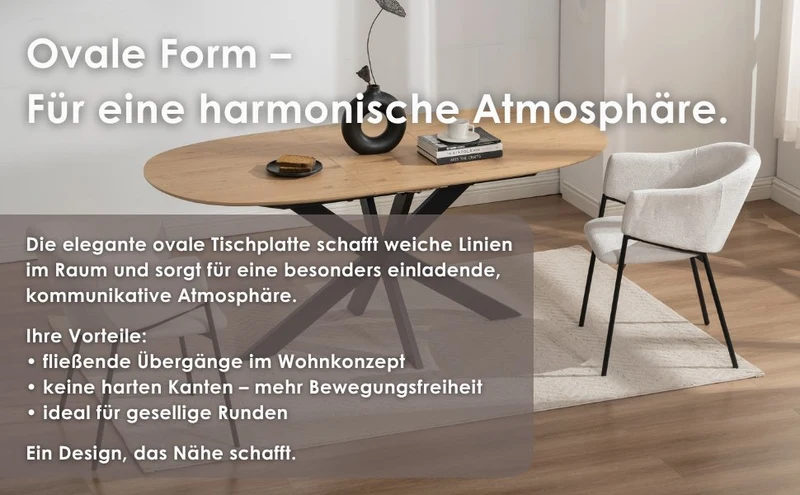 Ausziehbarer Esstisch 140x90 cm, erweiterbar auf 180 cm Mittelauszug Butterfly Funktion, Ovaler Tisch Esszimmer, Eiche Optik, Metallfuß Schwarz stabil, Maße: 140-180 x 90, H 75 cm