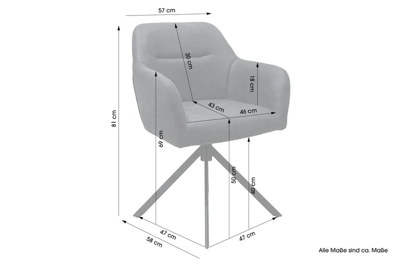 Esszimmerstuhl 2er Set MONTREAL, 360° drehbar mit Ziernaht im Rücken, Bezug in anthrazit, Gestell in schwarz, Küchenstuhl, Maße: B 57, H 81, T 58 cm