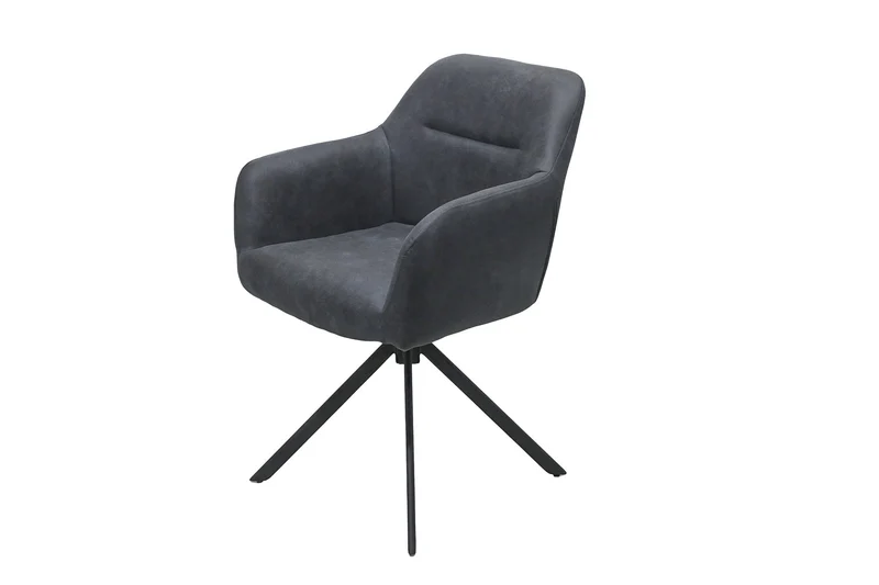 Esszimmerstuhl 2er Set MONTREAL, 360° drehbar mit Ziernaht im Rücken, Bezug in anthrazit, Gestell in schwarz, Küchenstuhl, Maße: B 57, H 81, T 58 cm