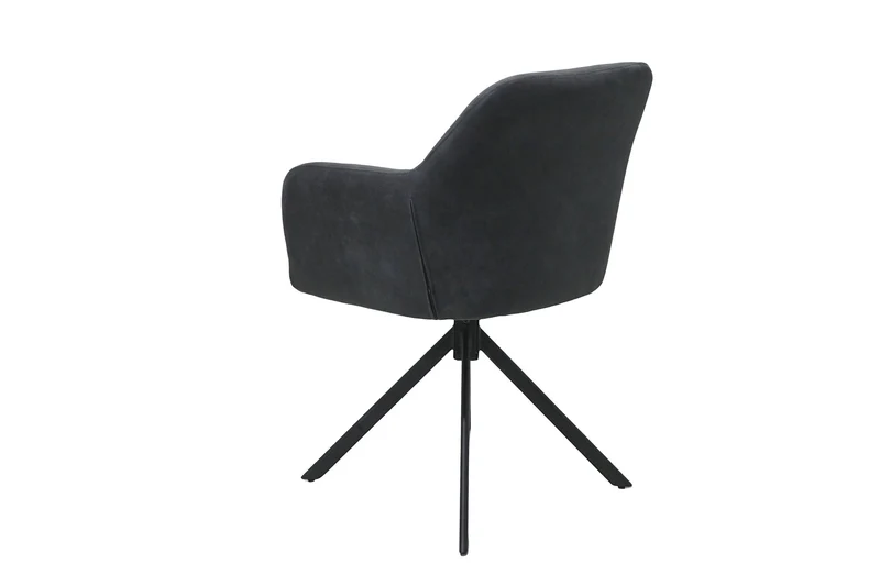 Esszimmerstuhl 2er Set MONTREAL, 360° drehbar mit Ziernaht im Rücken, Bezug in anthrazit, Gestell in schwarz, Küchenstuhl, Maße: B 57, H 81, T 58 cm