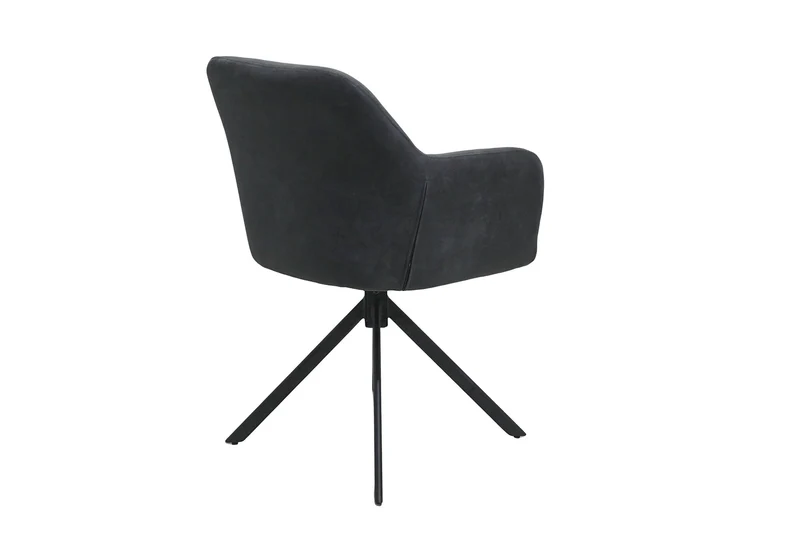 Esszimmerstuhl 2er Set MONTREAL, 360° drehbar mit Ziernaht im Rücken, Bezug in anthrazit, Gestell in schwarz, Küchenstuhl, Maße: B 57, H 81, T 58 cm