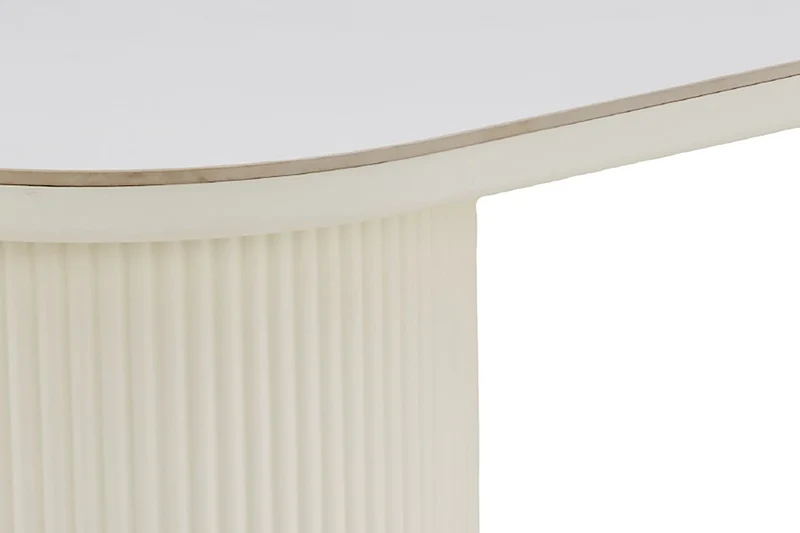 Esstisch oval KAVALA 180x90 oder 200x100 cm, Säulentisch in Riffel-Optik, Tischplatte Sinter Stone Keramikoptik creme oder Travertine, moderner Küchentisch für 4 Personen