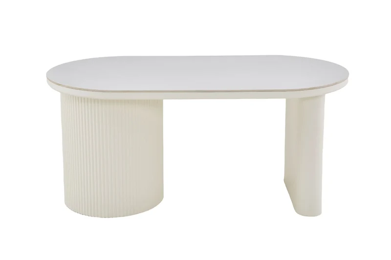 Esstisch oval KAVALA 180x90 oder 200x100 cm, Säulentisch in Riffel-Optik, Tischplatte Sinter Stone Keramikoptik creme oder Travertine, moderner Küchentisch für 4 Personen