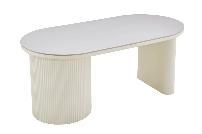 Esstisch oval KAVALA 180x90 oder 200x100 cm, Säulentisch in Riffel-Optik, Tischplatte Sinter Stone Keramikoptik creme oder Travertine, moderner Küchentisch für 4 Personen