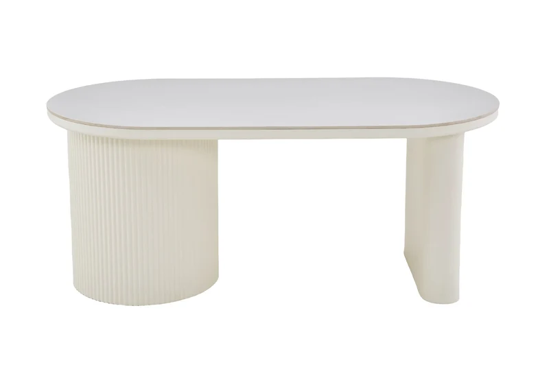 Esstisch oval KAVALA 180x90 oder 200x100 cm, Säulentisch in Riffel-Optik, Tischplatte Sinter Stone Keramikoptik creme oder Travertine, moderner Küchentisch für 4 Personen