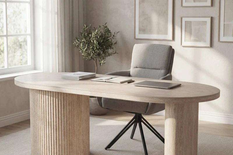 Esstisch oval KAVALA 180x90 oder 200x100 cm, Säulentisch in Riffel-Optik, Tischplatte Sinter Stone Keramikoptik creme oder Travertine, moderner Küchentisch für 4 Personen