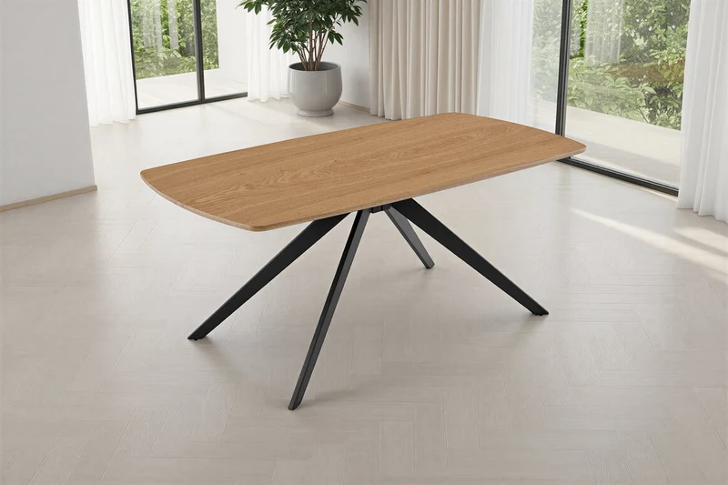 Esstisch JASON / Tischplatte in Eiche natur, Spinnenfußgestell in schwarz / Echtholzfurnier & abgerundete Kanten / Esszimmertisch / Küchentisch / Maße: 160 x 90, H 75 cm