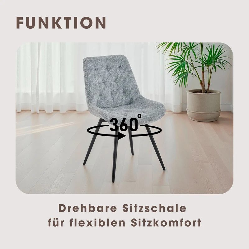 Stuhl 2-er Set ARAGON / Bezug in grau oder taupe, Gestell in schwarz / 360° drehbar / wasserabweisend & Pet Friendly / Esszimmerstuhl / Polsterstuhl / B 47,5 x H 84,5 x T 62,5 cm