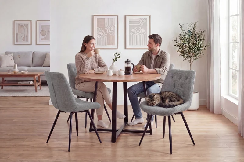 Stuhl 2-er Set ARAGON / Bezug in grau oder taupe, Gestell in schwarz / 360° drehbar / wasserabweisend & Pet Friendly / Esszimmerstuhl / Polsterstuhl / B 47,5 x H 84,5 x T 62,5 cm