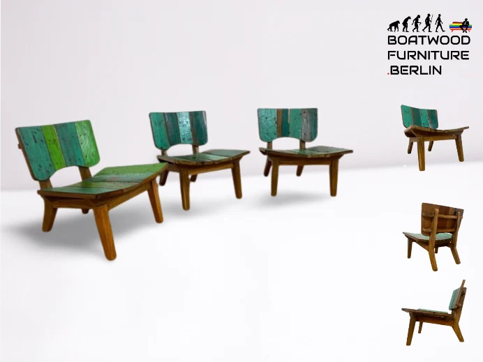 Boatwood by WMK I 1/5 Einzigartiger Lounge Sessel aus altem Bootsholz, ein handgefertigtes Unikat aus massivem Teakholz , auch Outdoor