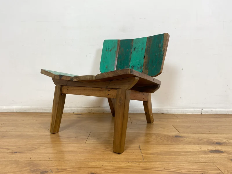 Boatwood by WMK I 1/5 Einzigartiger Lounge Sessel aus altem Bootsholz, ein handgefertigtes Unikat aus massivem Teakholz , auch Outdoor