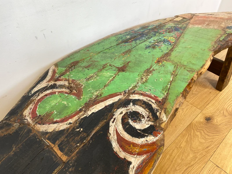 Boatwood by WMK I Robuste Bank aus altem Bootsholz I handgefertigtes Unikat mit Originalfarben I Teakholz massiv in Originalfarbe