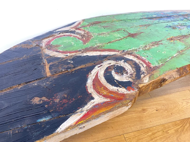 Boatwood by WMK I Robuste Bank aus altem Bootsholz I handgefertigtes Unikat mit Originalfarben I Teakholz massiv in Originalfarbe
