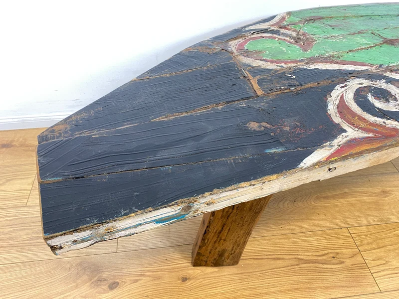 Boatwood by WMK I Robuste Bank aus altem Bootsholz I handgefertigtes Unikat mit Originalfarben I Teakholz massiv in Originalfarbe