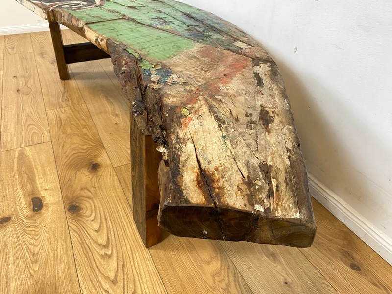 Boatwood by WMK I Robuste Bank aus altem Bootsholz I handgefertigtes Unikat mit Originalfarben I Teakholz massiv in Originalfarbe