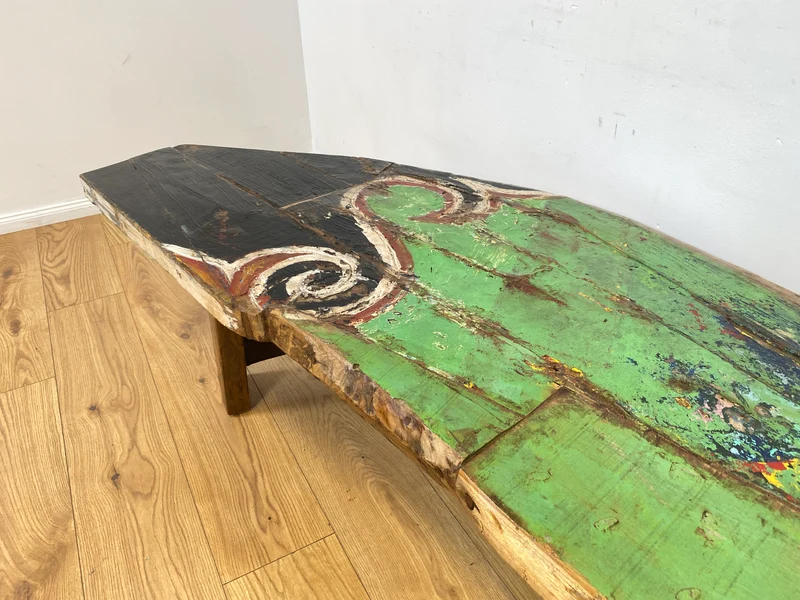 Boatwood by WMK I Robuste Bank aus altem Bootsholz I handgefertigtes Unikat mit Originalfarben I Teakholz massiv in Originalfarbe