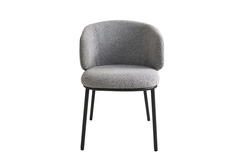 Esszimmerstuhl SUNJA 01, Bezug in Bouclé grau, Untergestell aus Metall schwarz oder Bezug in Bouclé greige, Untergestell aus Metall seidengrau