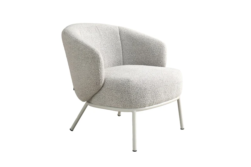 Sessel SELVIK 01, Bezug in Bouclé grau, Untergestell aus Metall schwarz oder Bezug in Bouclé greige, Untergestell aus Metall seidengrau