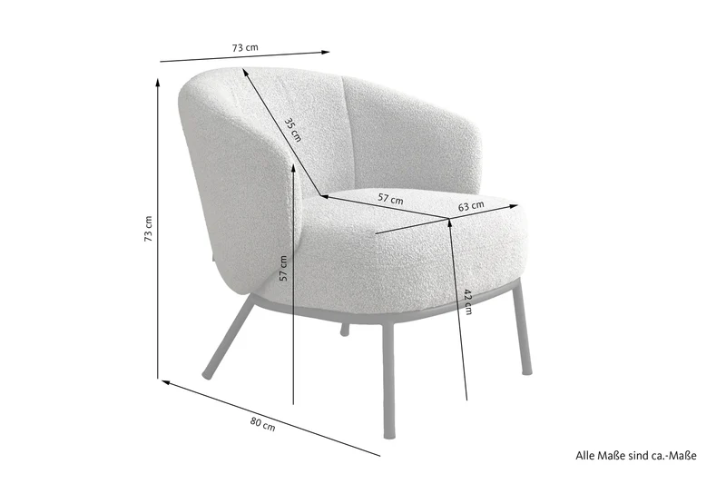 Sessel SELVIK 01, Bezug in Bouclé grau, Untergestell aus Metall schwarz oder Bezug in Bouclé greige, Untergestell aus Metall seidengrau