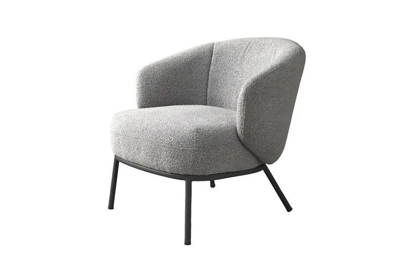 Sessel SELVIK 01, Bezug in Bouclé grau, Untergestell aus Metall schwarz oder Bezug in Bouclé greige, Untergestell aus Metall seidengrau