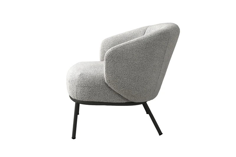 Sessel SELVIK 01, Bezug in Bouclé grau, Untergestell aus Metall schwarz oder Bezug in Bouclé greige, Untergestell aus Metall seidengrau