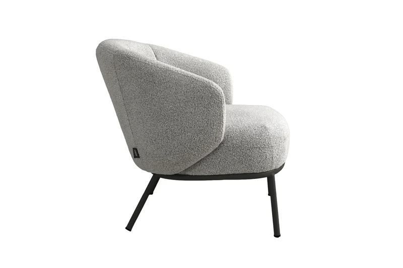 Sessel SELVIK 01, Bezug in Bouclé grau, Untergestell aus Metall schwarz oder Bezug in Bouclé greige, Untergestell aus Metall seidengrau